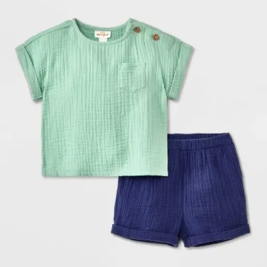 Baby Boys' 2pc Pocket Gauze Shorts Set - Cat & Jack&trade; Blue image {4}