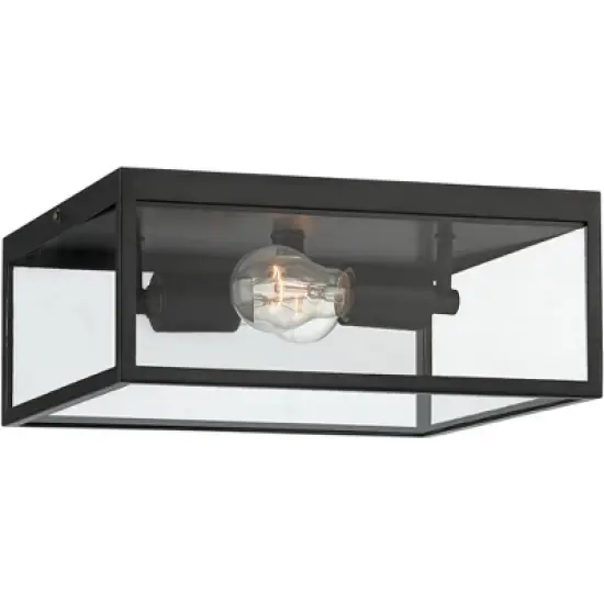 John Timberland Modern Outdoor Ceiling Light Fixture Matte Black 12" Clear Glass Panels Square Exterior House Porch Patio Outside image {3}