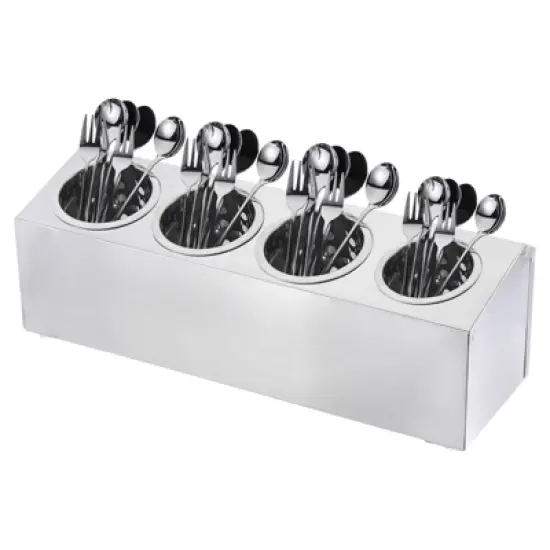 Unique Bargains Stainless Steel Cylinder Commercial Utensil Holder 4 Holes image {4}