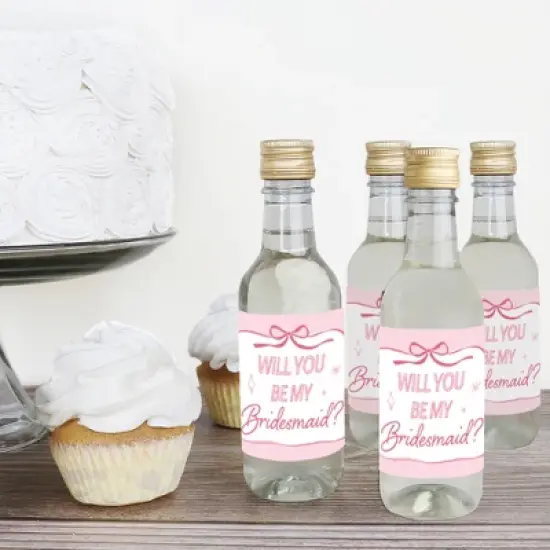 Big Dot of Happiness Mini Will You Be My Bridesmaid Bottle Stickers, Tying The Knot Bachelorette, Mini Wine and Champagne Bottle Labels - Set of 16 image {2}