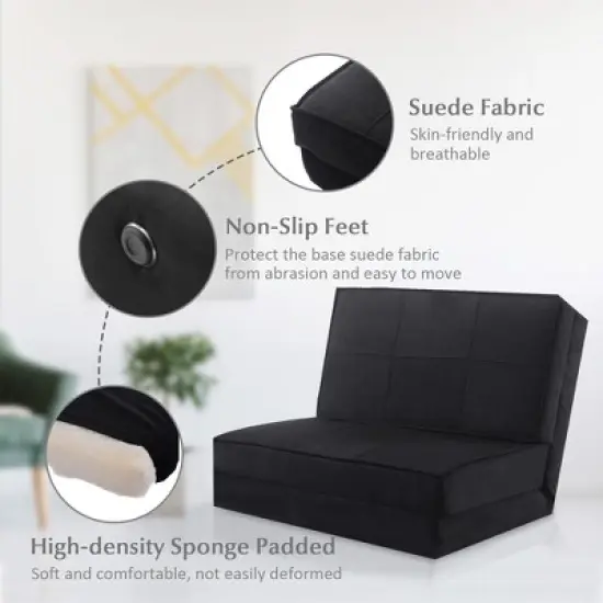 Costway Convertible Fold Down Chair Flip Out Lounger Sleeper Bed Couch Black image {8}