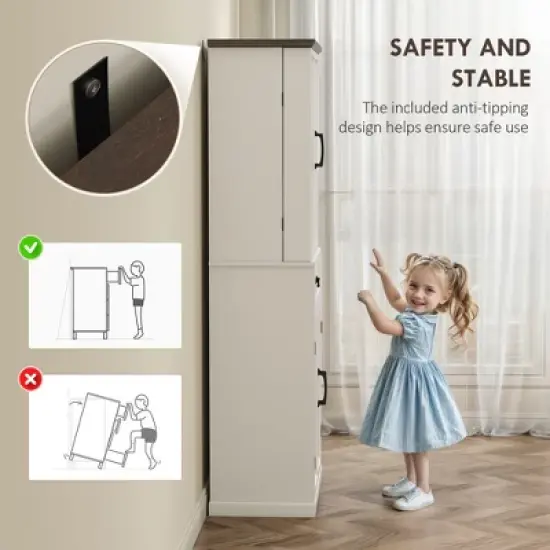 HOMCOM 71" LED Kitchen Pantry Cabinet, Farmhouse Storage Cabinet with Door Shelves, Adjustable Shelves and Drawer, Distressed White image {4}