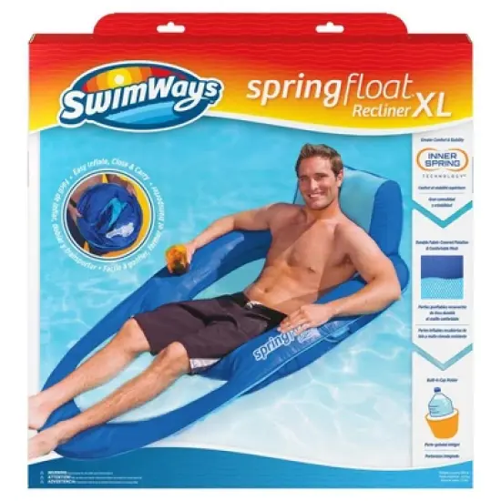 SwimWays 6060121 Spring Float Recliner Extra Large Summertime Relaxation Comfortable Lounge Seat with Cup Holder, Blue (4 Pack) image {3}