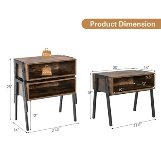 Costway Stackable End Table Night Stand Bedside Table Shelf Accent Table image {2}