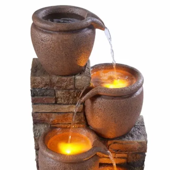 Teamson Home 30.71" 4-Tier Cascading Bowl Solar Powered Polyresin Waterfall Fountain: Outdoor LED, Faux Brick Design image {9}