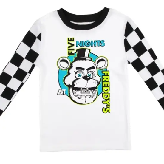 Five Nights At Freddy's Freddy Fazbear Face Youth Boy's Black & White Checkered Long Sleeve Shirt & Sleep Pants Set image {2}