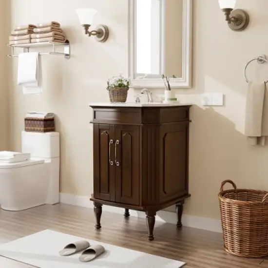 Hyleory Bathroom Storage Vanity,Bathroom Cabinets Freestanding with Door for Bathroom Floor Cabinet,Restroom Cabinet, Storage Cabinet image {2}