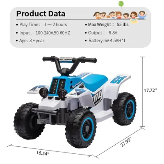 6V Ride On ATV for Kids, Powerful and Safe Ride On Toy with Rechargeable Battery image {3}