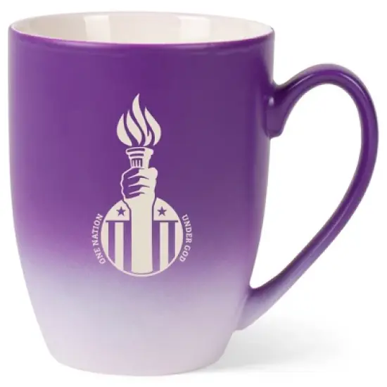 100 North United States of America 10 Ounce Purple and White Two Toned Ombre, Comfortably Fits Your Hands, Ceramic Tea Coffee Cup Mug, One Nation image {1}