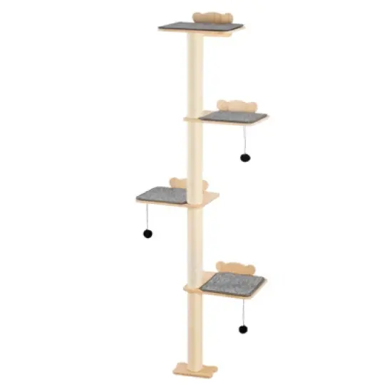 VEVOR 4 Tiers Cat Tree, Cat Wall Furniture Set with 4 Jumping Boards, Wall-Mounted Cat Floating Shelf up to 40 lbs, Beige image {8}