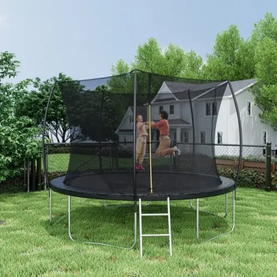 Whisen 12 ft. Double-sided Cover Outdoor Trampolines w/Ladder and Safety Enclosure Net image {4}