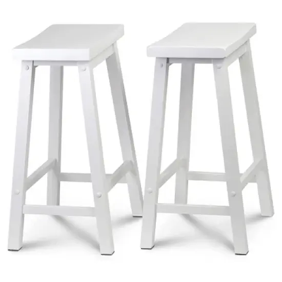 PJ Wood Classic Saddle-Seat 24" Tall Kitchen Counter Stools for Homes, Dining Spaces, and Bars w/Backless Seats, 4 Square Legs, White (8 Pack) image {1}