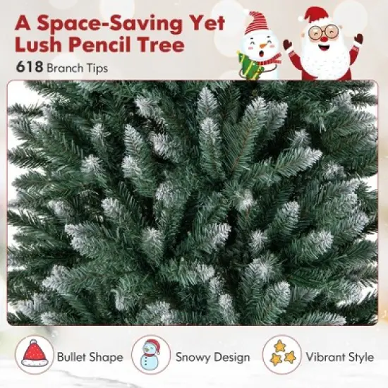 Costway 6FT/9FT Pre-Lit Christmas Tree Hinged Slim Pencil Xmas with 250/500 LED Lights image {5}