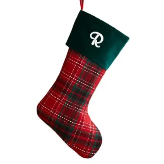 Personalization Mall Holiday Plaid Embroidered Initial Stocking image {19}
