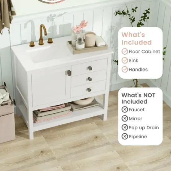 Tangkula Bathroom Vanity Unit w/ Basin w/ Extra Wide Granite Countertop Ceramic Sink image {6}