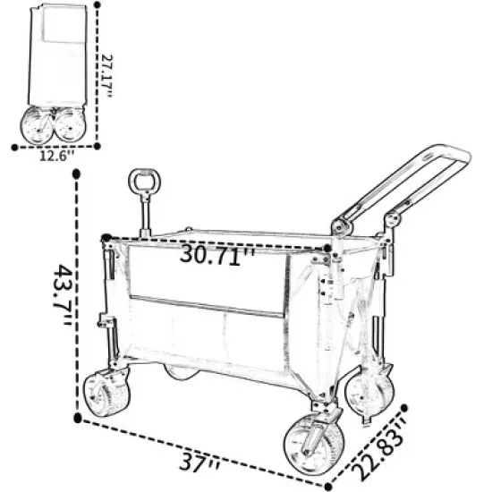 NAYSAYE Wagon Multi Functional Folding Wagon with 360 Degree All Terrain Wheels and Adjustable Handle, Black and Gray, 37.4"*22.83"*43.7" image {2}