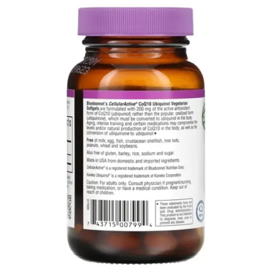 Bluebonnet Nutrition Ubiquinol,  CellullarActive CoQ10, 200 mg, 60 Vegetarian Softgels image {2}