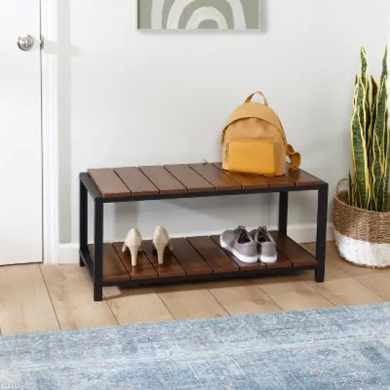 Honey-Can-Do 2 Tier Shoe Storage Bench Walnut image {8}