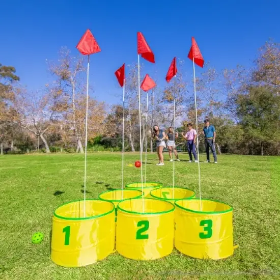GoSports Yard Links Golf Game with 6 Buckets, Tee Markers and 6 Balls - Yellow image {2}