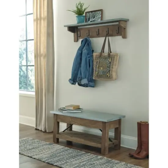 Millwork Bench with Coat Hook Shelf Wood and Zinc Metal Silver/Light Amber - Alaterre Furniture image {2}