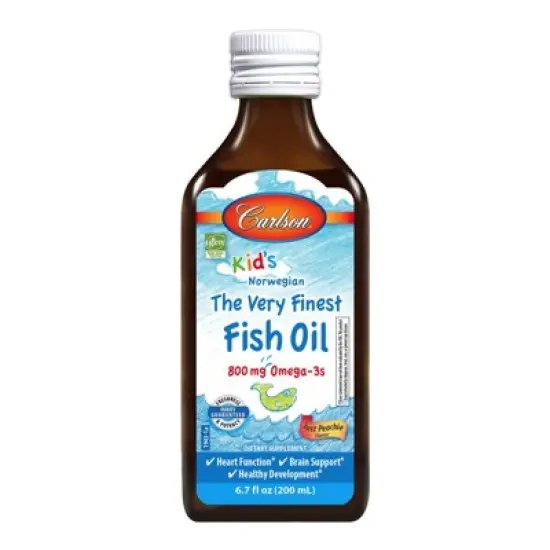 Carlson - Kid's The Very Finest Fish Oil, 800 mg Omega-3s, Norwegian, Wild Caught, Sustainably Sourced, Just Peachie, 200 mL (6.7 fl oz) image {2}