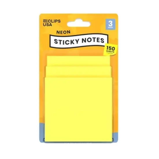 Neon Yellow Sticky Notes - 3 X 3 Inches, 150 (3 Pads Of 50) Sheets (48 Packs) image {4}