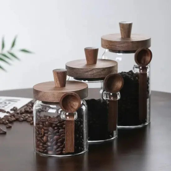 Racxily 3-Pack Glass Storage Jars with Lids & Spoons - Airtight Food Containers for Coffee, Tea, Candy, Cookies, Snacks, Spices (Salt, Pepper) image {9}
