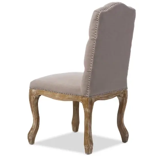 Hudson Weathered Oak Finish and Fabric Button Tufted Upholstered Dining Chair Beige - Baxton Studio: French Country Cottage Style image {2}