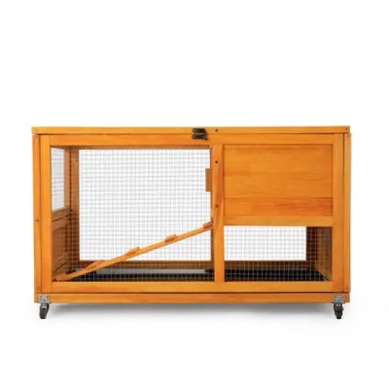 FURNIinspire Pet Crates and Houses, Tier Rabbit Hutch on Wheels, Openable Roof, Easy-to-Clean Tray, House for Small Animals, Orange, 38"*22"*6" image {5}