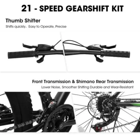 NAYSAYE Bicycle 27 Inch Mountain Bike 21 Speed with Suspension Fork and Disc Brakes for Men and Women, Black, 53.54"*7.68"*28.35" image {4}