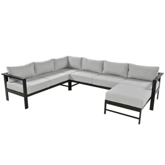 FIONECA Multi-Person Outdoor Sofa Set, Gray, Weather-Resistant Patio Furniture for Garden, Backyard, Balcony image {9}