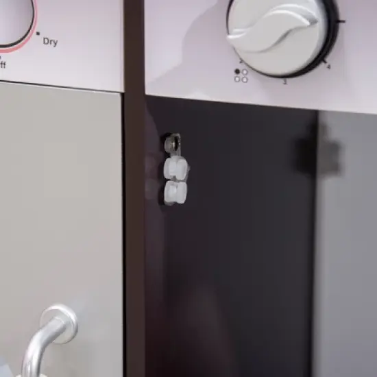 Qaba Wooden Play Kitchen with Lights Sounds, Kids Kitchen Playset with Washing Machine, Water Dispenser, Microwave, Range Hood, Refrigerator image {5}