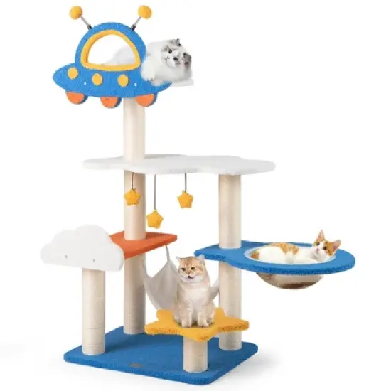 Tangkula 49" Tall Cat Tree w/ UFO Top Perch Space Capsule Sisal Scratching Posts Cloud image {9}