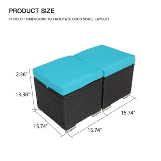 FIONECA All-Weather Outdoor Ottoman with Storage &uml;C PE Wicker Patio Footstool, Blue image {4}