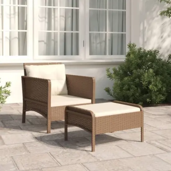 vidaXL 2 Piece Patio Lounge Set with Cushions Brown Poly Rattan image {1}