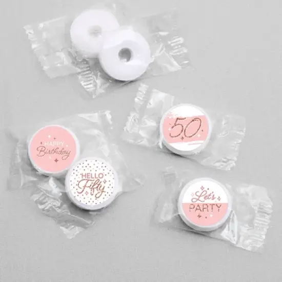 Big Dot of Happiness 50th Pink Rose Gold Birthday - Happy Birthday Party Round Candy Sticker Favors - Labels Fits Chocolate Candy (1 sheet of 108) image {2}