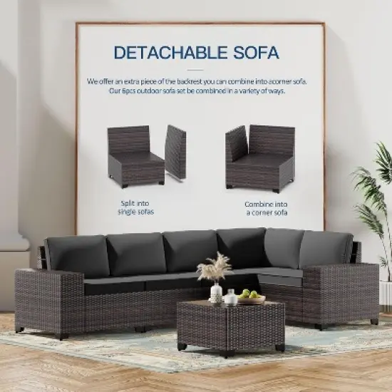 ALAULM 6PCS Outdoor Patio Furniture Set PE Wicker Rattan Sectional Sofa image {4}