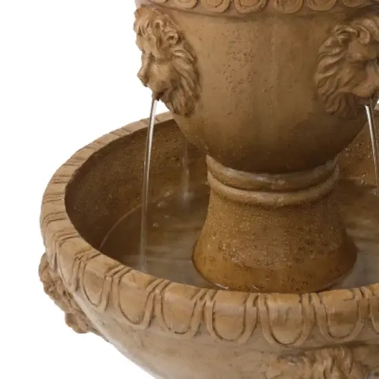 Sunnydaze 41"H Electric Fiberglass and Resin 2-Tier Lion Head Outdoor Water Fountain image {3}
