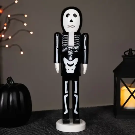 Northlight Skeleton Wooden Halloween Nutcracker - 14" - Black and White image {1}