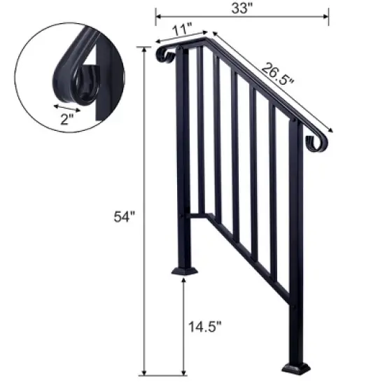 Outdoor Step Handrail, Outdoor Stair Handrail for Multiple Steps, Black Transitional Handrail for Concrete Steps or Wooden Stairs image {1}