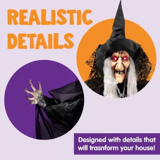 Joyfy 47&rdquo; Halloween Animated Witch Decoration, Scary Hanging Ghost Halloween Animatronics Decor Prop for Haunted House Yard Garden Decorations image {3}