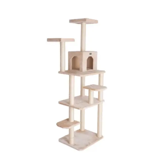 GleePet GP78748 74-Inch Real Wood Cat Tree With Seven Levels, Beige/Silver Gray image {6}