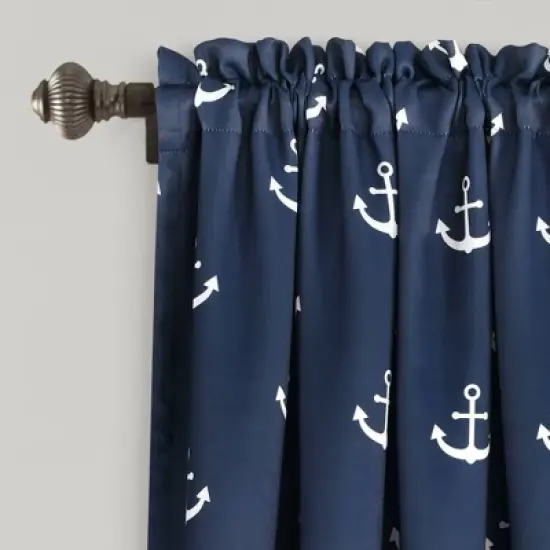 52"x63" Anchor Room Darkening Window Curtain Panels Navy - Lush D&eacute;cor image {1}