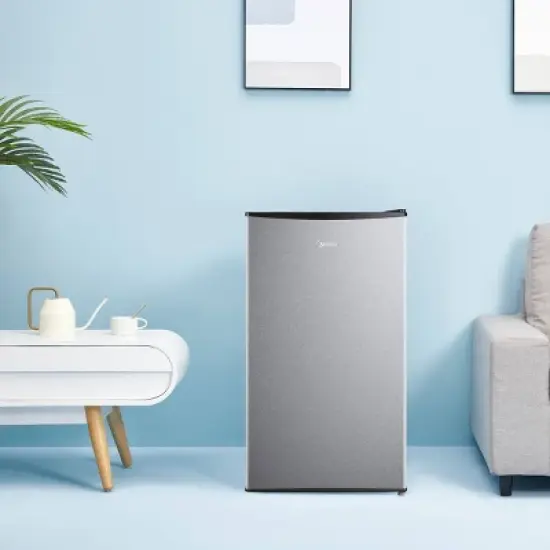 Midea 3.3 cu ft Compact Refrigerator: Energy Star Certified, Freestanding, Silver, Reversible Door, 3 Shelves image {5}