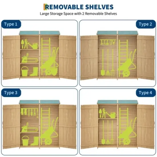 Wooden Outdoor Storage Cabinet with Waterproof Sloped Roof, 2 Removable Shelves & Lockable Double Doors - Yard, Garage, Patio Shed image {4}