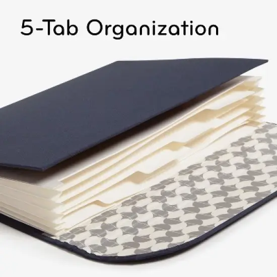 U Brands 7 Pockets Book Cloth Document Holder Mid Century Geo: Dark Blue File Organizer, Office Supplies, Letter Size image {3}