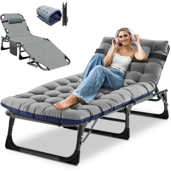 DoCred Heavy Duty 5-Position Folding Chaise Lounge Chair with Pad for Outdoor Sunbathing, Pool, Beach & Patio image {11}