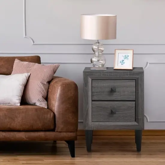 Costway Nightstand W/2 Drawers Multipurpose Retro Grey Bedside Table Fully Assembled image {6}