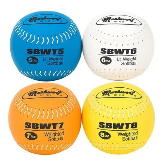 Markwort 12" Weighted Training Softball Set &ndash; Set of 4 Balls (5 oz, 6 oz, 7 oz, 8 oz) &ndash; Leather Cover image {3}