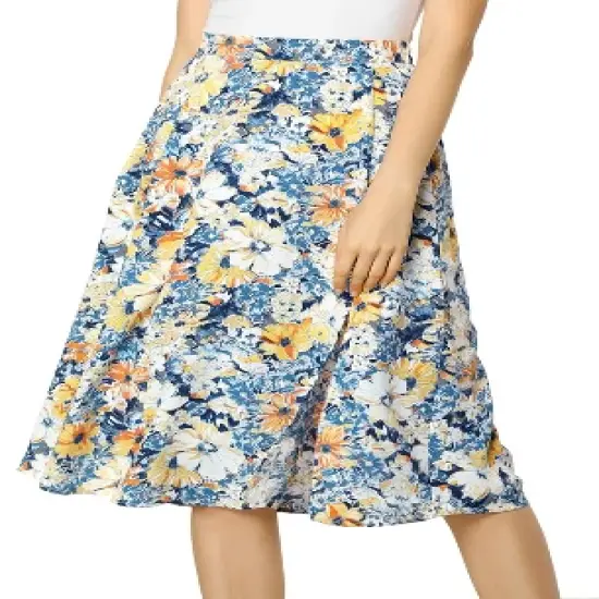 Allegra K Women's Boho Floral High Waist Split A Line Midi Skirt image {6}